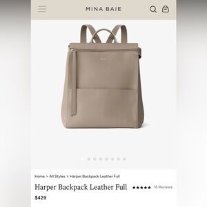 Mina Baie Harper Backpack Leather Full - Taupe
